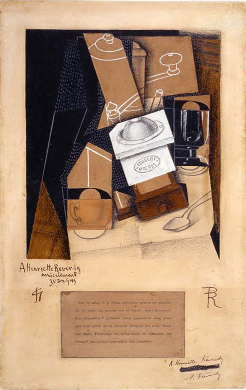 Coffee Grinder-Cup and Glass on a Table 